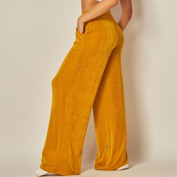Slinky wide leg pull on pants yellow gold - Picture 1 of 11